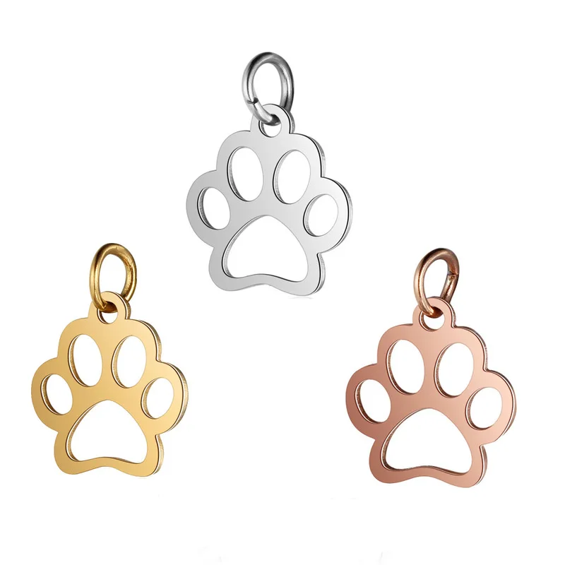 

5pcs/lot Stainless Steel Hollow Animal Footprint Charm Hollow for Diy Jewelry Making Bear Dog Pet Paw Charms Jewelry Findings