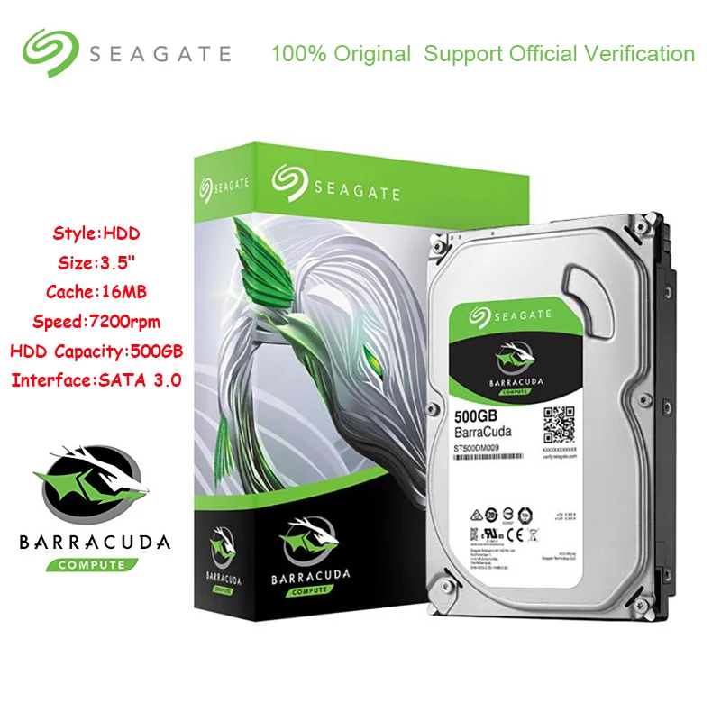 

Seagate BarraCuda 500GB 3.5 Inch Internal HDD SATA 3.0 HDD 7200 RPM SATA 6Gb/s 16MB Cache Hard Drive Disk For Desktop PC