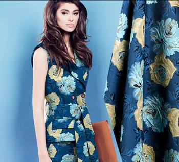 

Italy high-end fashion fabric, three-dimensional blue jacquard yarn dyed fabric designer, exclusive custom coat fabric