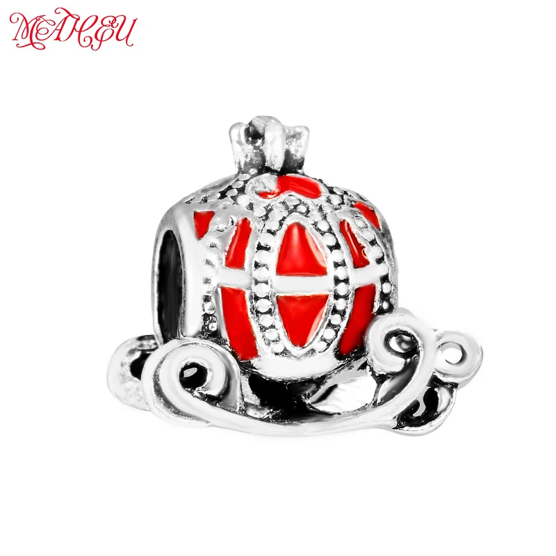 European 6colors Cinderella's Enamel Pumpkin Sled Car Charm Beads Fit DIY Original Pan Bracelet Necklace Jewelry For Women Gift |