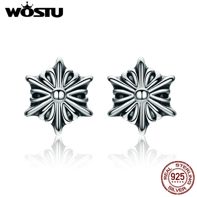 

WOSTU 100% Real 925 Sterling Silver Vintage Stars Stud Earrings For Women Fashion European Jewelry Gift CSE073