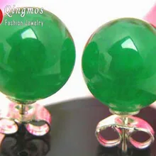 Qingmos трендовые зеленые серьги из нефрита для женщин с 10 мм круглые натуральные нефриты стерлингового серебра S925 Earring-ear129-гвоздики