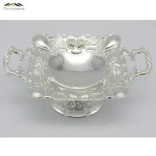 جديدة لامعة الفضة مطلي طبق الفاكهة مع مقبض لوحات أطباق الحلوى الحلو الفاخرة الأوروبية لل زفاف أو حزب 21*8 سنتيمتر(China)