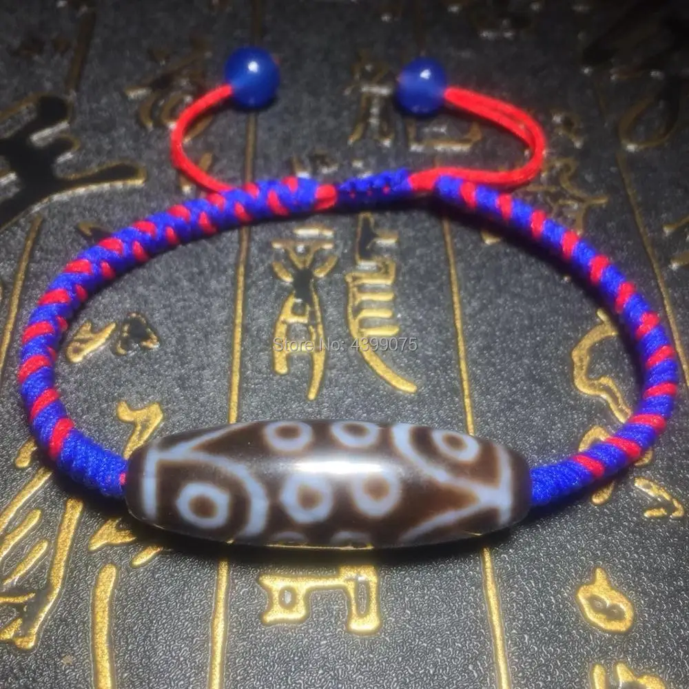 

Tibet 18eyes DZI Jewelry special red&blue braided line hand-woven diamonds knot evil woman`s bracelet Free Shipping