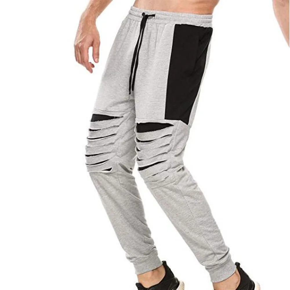 

Fashion men Broken Hole Casual Solid Loose Sweatpants Trouser Jogger Pant elastic sport pant running fitness new arrival c0413