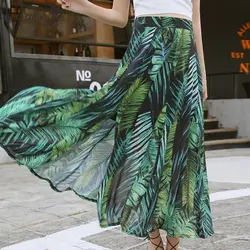 Moda Jihan женские юбки Летняя длинная юбка шифон большой подол бохо стиль женские пляжные юбки сбоку Высокие Сплит зеленые путешествия юбка