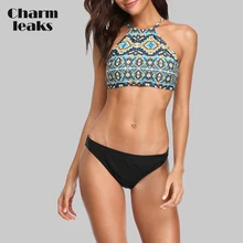 Charmleaks Women Bikini Set Vintage Floral Print Swimwear Strappy Swimsuit Bathing Suit Padded Beachwear sweet style strappy criss cross floral print swimsuit for women