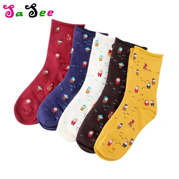 

New Winter Cartoon Santa Claus Patterned Art Sock Women Skateboard Harajuku Short Socks Soft Cotton Socks Female Ankle Funny Sox