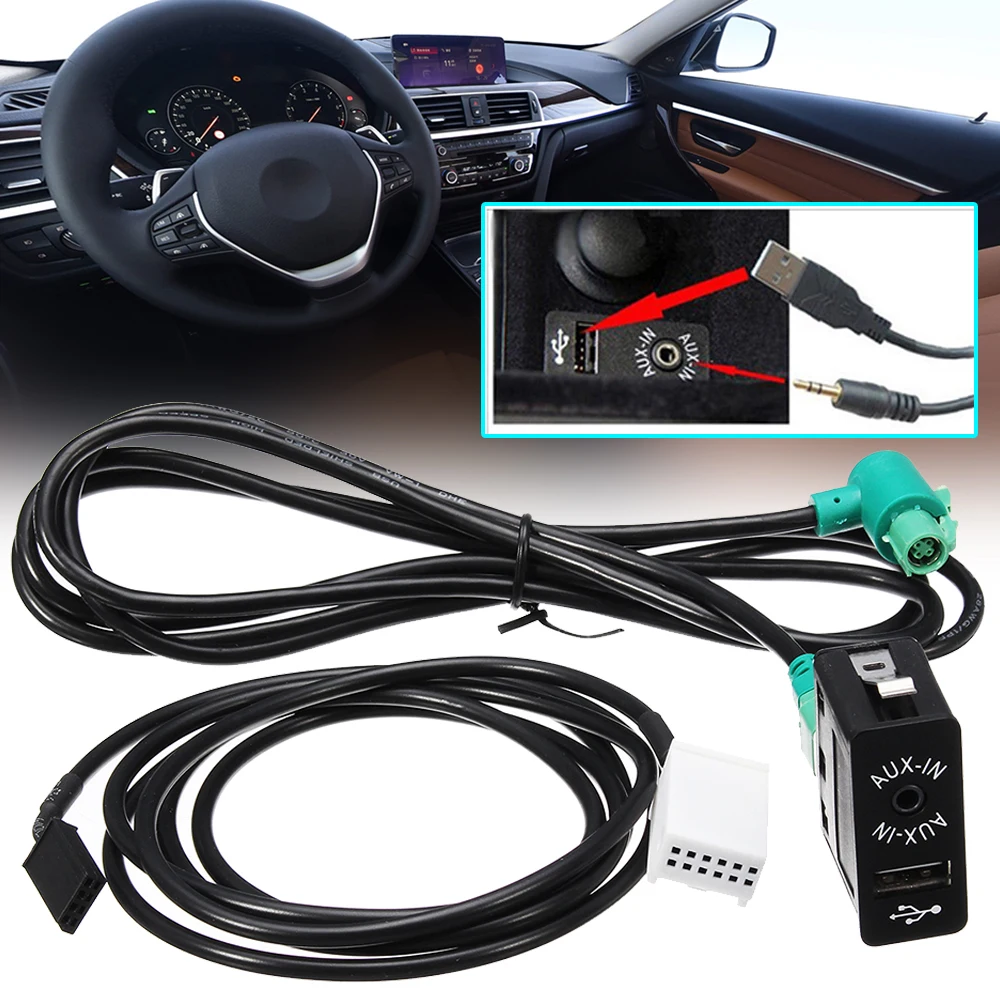 For BMW E60 E61 E63 E64 E87 E90 E70 F25 USB Socket Switch AUX&USB Cable Harness Wire AUX-IN/USB Switch Button Kit