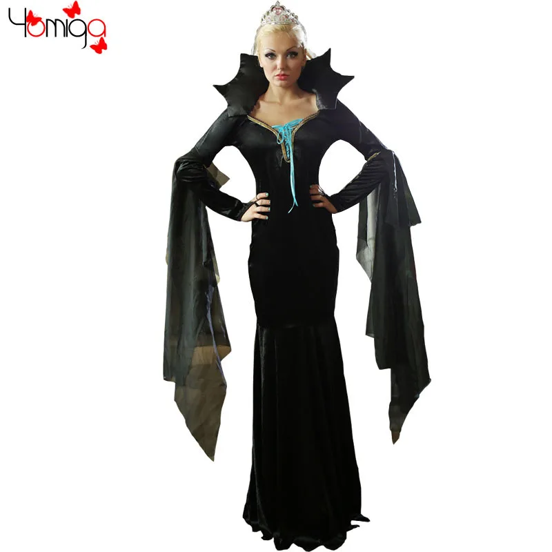 Black elegant fancy long dress classic costumes adult evil queen ghost