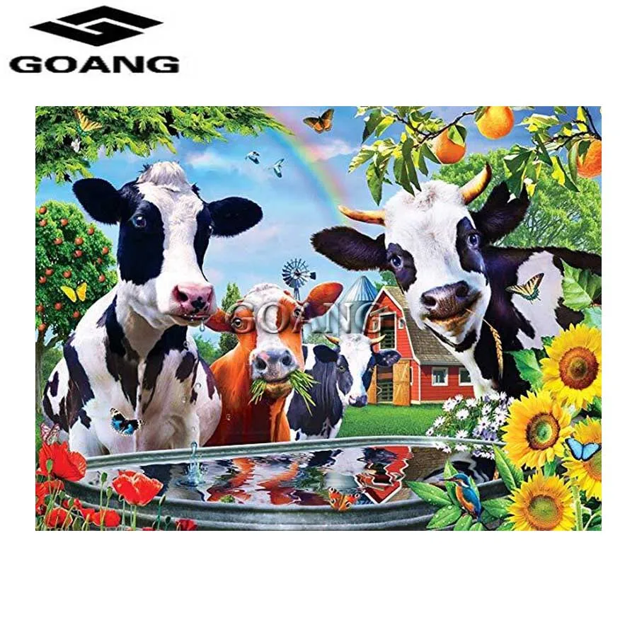 

Full Square Diamond Mosaic Diy Diamond Painting Green Acres Love Cows Handicraft Needlework Diamond Embroidery Home Decor