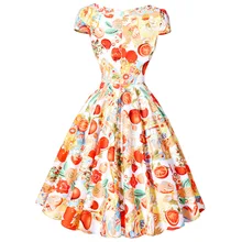 Summer Short Sleeve Hollowed Retro Vintage Rockabilly Dress 2017 Hollowed Front Cotton Floral Printed 50s Picnic Dress for Women