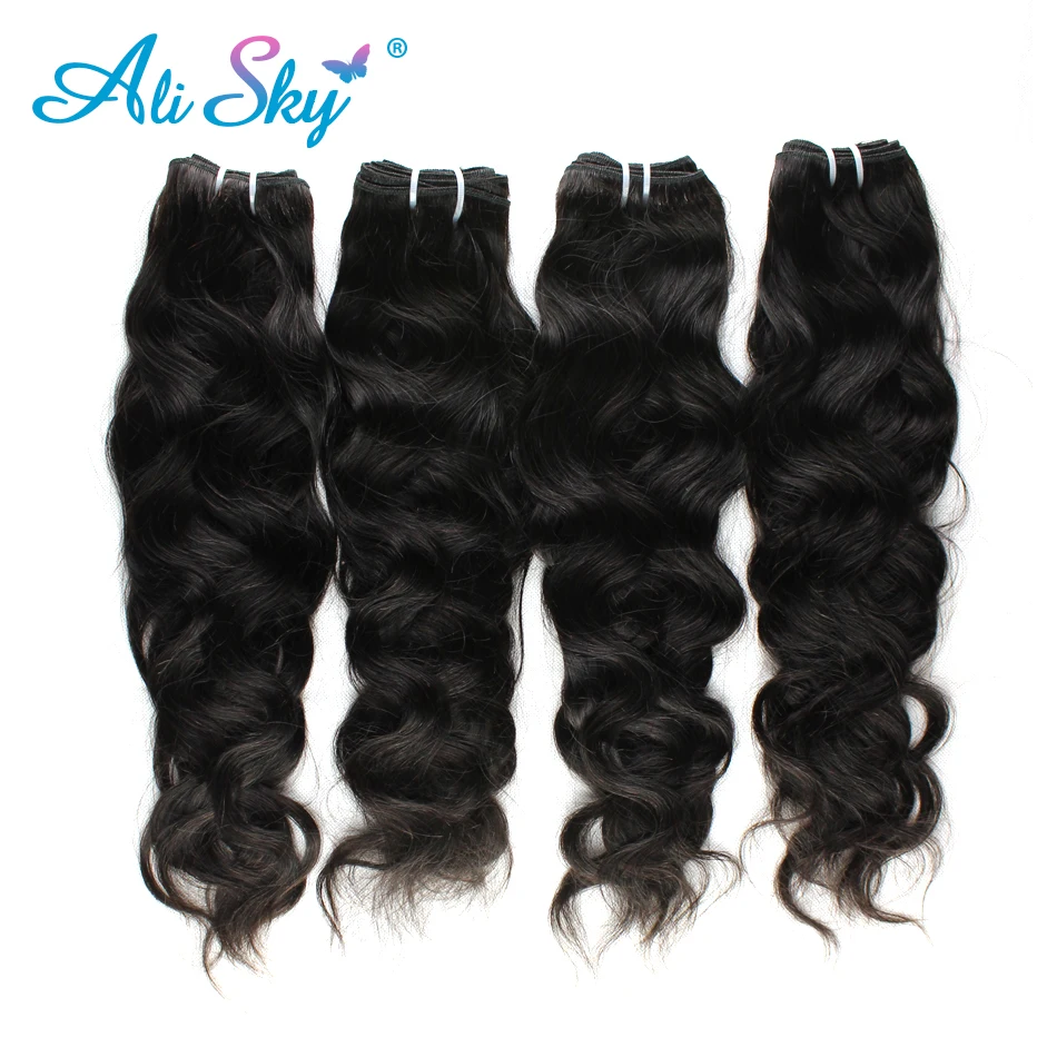 Natural wave Peruvian 4bundles with one piece Lace closure 100% human hair no tangle no shedding non remy can be dyed Ali Sky