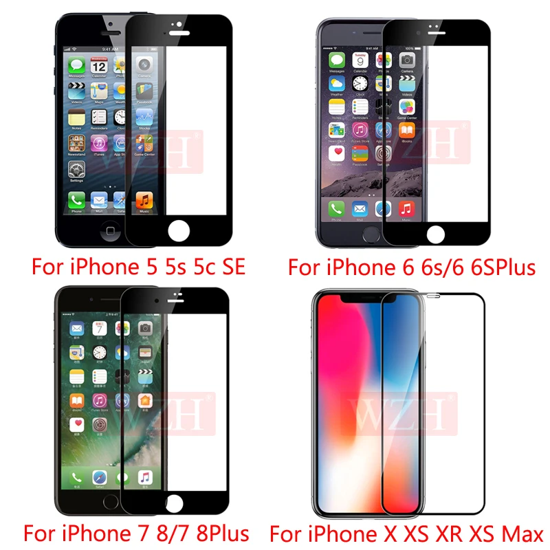5 шт./лот полное покрытие закаленное стекло для iPhone XS Max XR защита экрана на 6 6s 7 8 Plus X