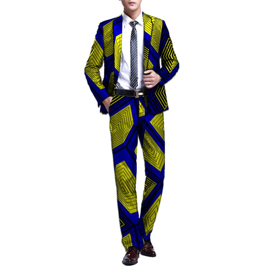 Африканский принт Мужской Блейзер и брюки наборы дамы лоскутное Анкара костюм куртка + брюки набор Мужская рубашка африканс одежда