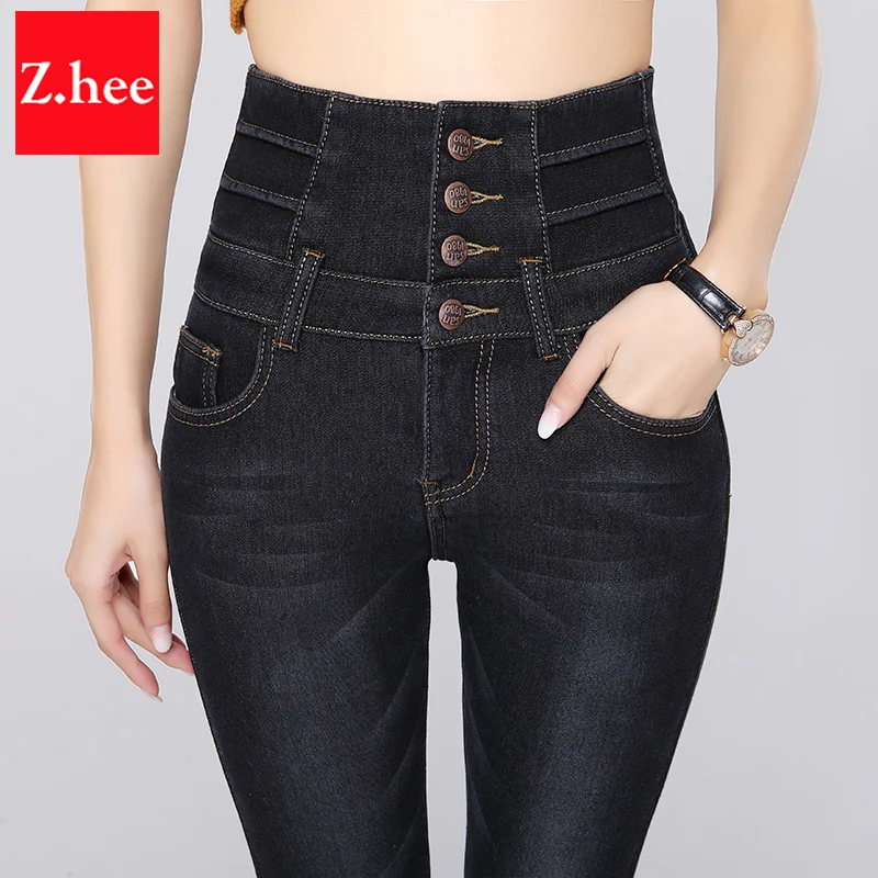 Alpaca Cashmere Ultra-soft Warm Jeans Women Winter Four Cuff Tighten Up Waist Design High Waist Thicken Skinny Women Jeans