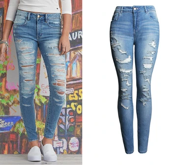 

Europe and the United States 2017 new jeans female autumn high waist Slim hole female jeans pants pants pencil pants trousers