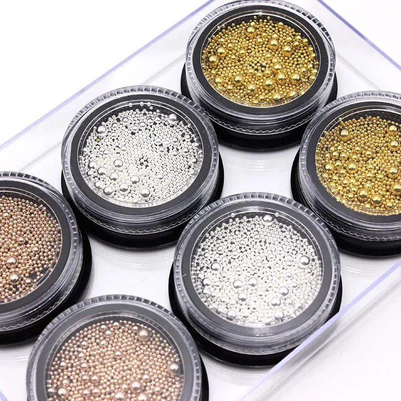 

4 Sizes Nail Art Metal Beads Pearls Caviar Round Steel Ball 3D Tip Silver Gold Roes DIY Decoration Manicure tool 0.6/0.8/1/1.5mm