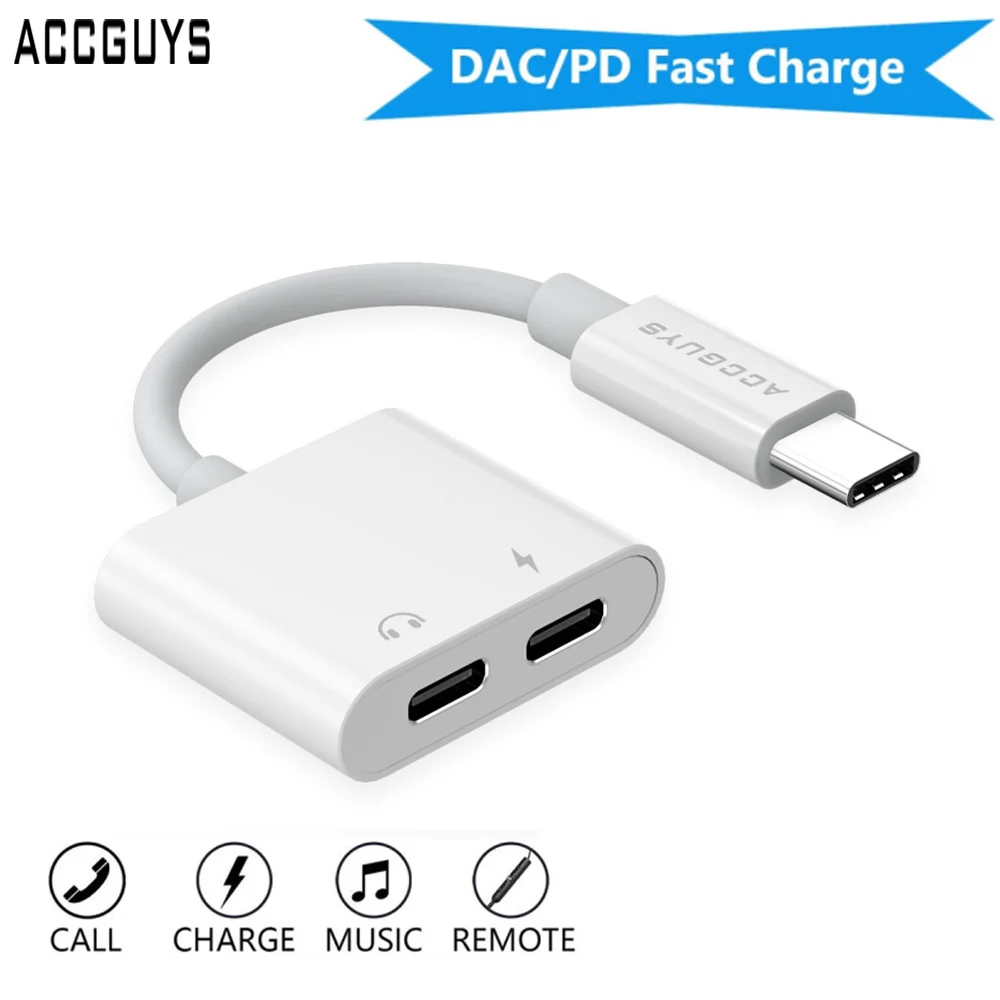 ACCGUYS Dual Type C аудио кабель адаптер Тип разъем для наушников сплиттер USB PD быстрое