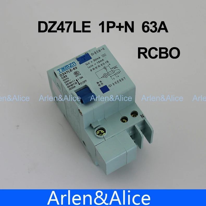 Автоматический выключатель остаточного тока DZ47LE 1P + N 63a C Тип 230 В ~ 50 Гц/60 Гц с