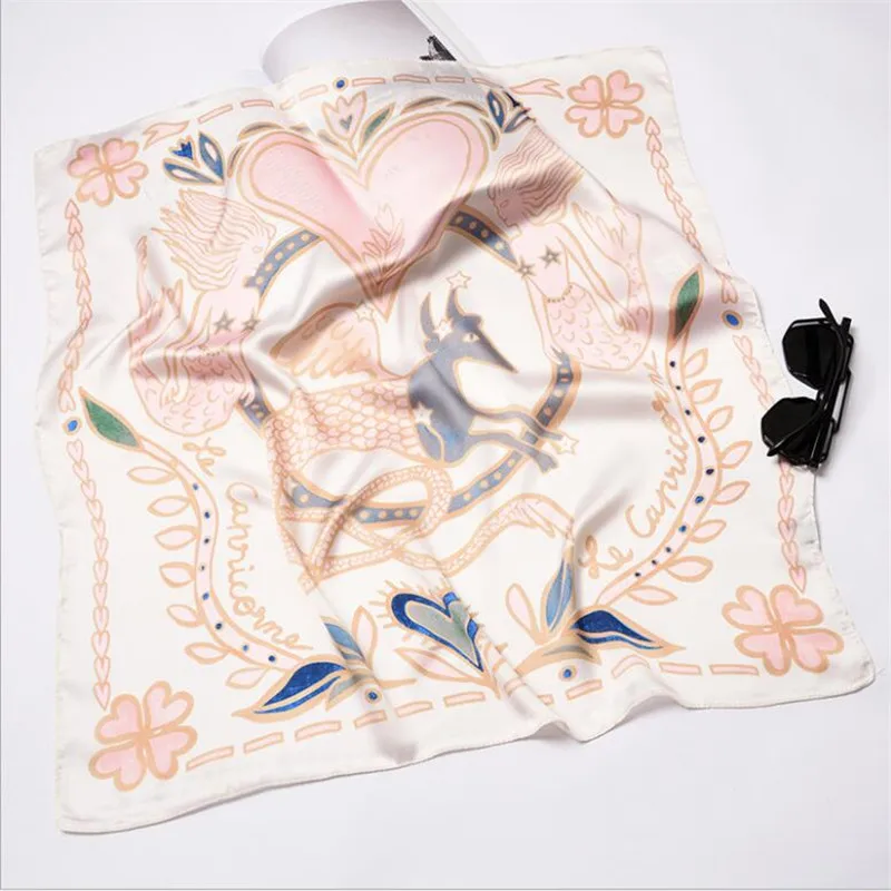 Twelve Constellation 2019 New Design 12 Colors Luxury Brand Square Silk Scarf Woman Hair Chiffon 70*70cm Spring Kerchief Narrow