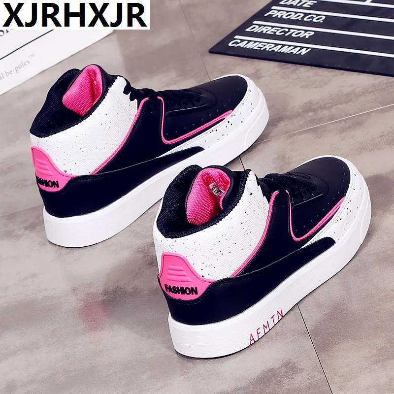 

XJRHXJR Women Sneakers fashion White Platform Shoes Unisex Lace up Ladies Vintage Stitching High Top Spring Autumn Casual Shoes
