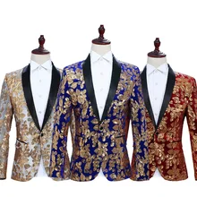 Men Perform Sequined Suits and Coats Blazers 2019 Single Button Mens Blazer Jacket Blue Red Black Flower Men Blazers