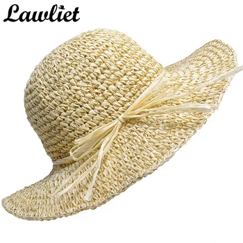 

Lawliet Summer Women Sun Hats Glitter Womens Ladies Paper Crocheted Floppy Crusher Medium Wide Brim Sun Roll Up Boat Hat T240