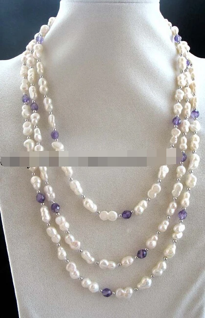 

Jewelr 006458 freshwater pearl baroque white & amethyst necklace 66