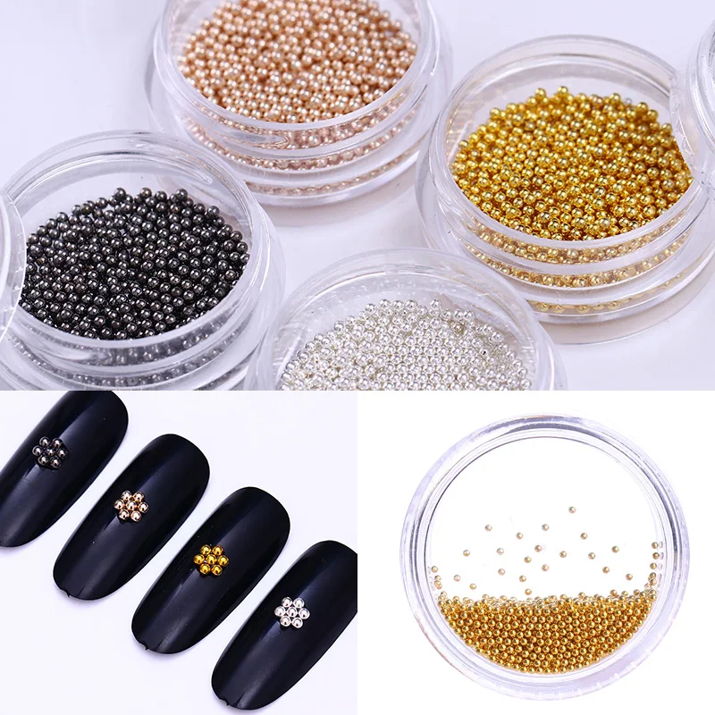 

1 Box Stainless Steel Rose Gold Champagne Silver Black Steel Beads Multi-size DIY 3D Nail Art Decoration