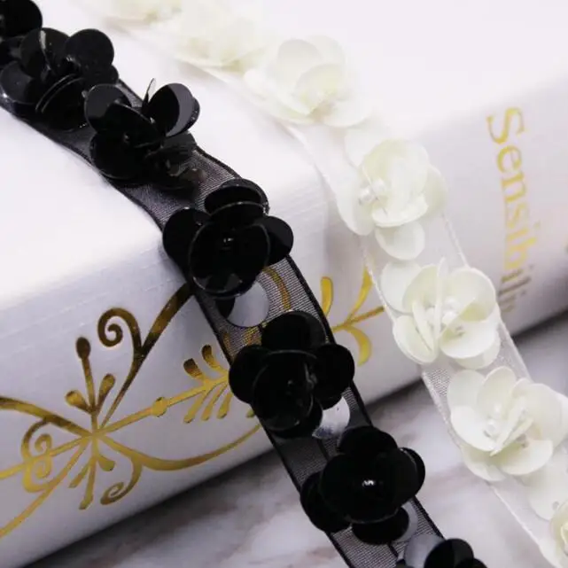 

10Yards Pearls Beaded Sequins Clothing Accessories Organza Lace Ribbon DIY Handmade Beading Lace Trim Clothes Sequin Lace Fabric