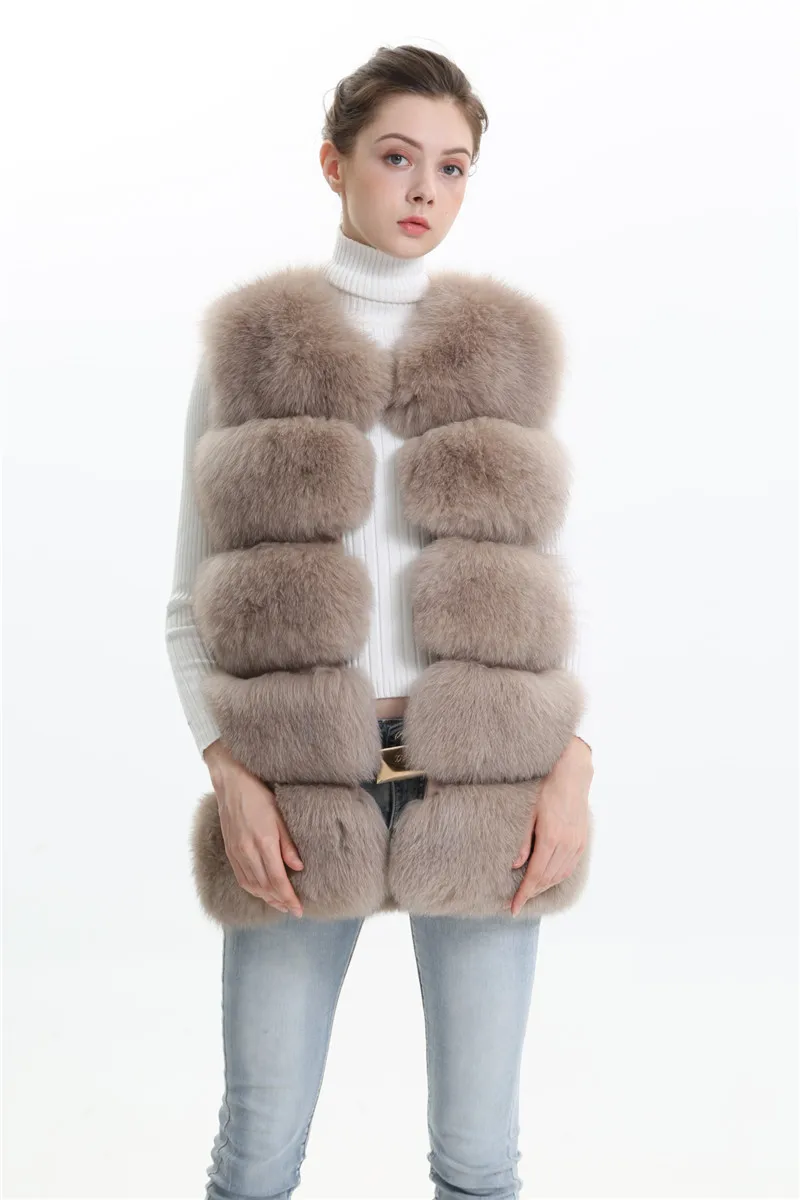 Натуральным лисьим мехом жилет пальто Для женщин Зимние Оригинальные Меховая куртка Теплый Фокс полным ходом Для женщин жилет натуральный