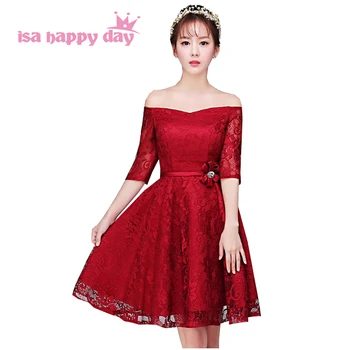 

elegant women lace wine red simple formal engagement special occasion dresses homecoming short sexy party dress 2020 gown H3879