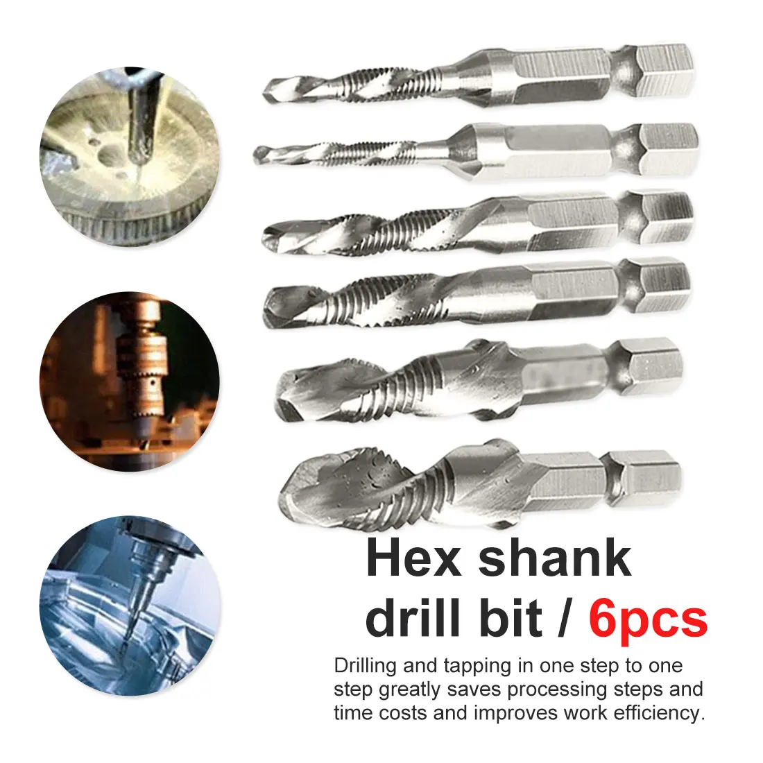 6pcs 1/4" Hex Shank Drill Bit HSS Screw Drill Bits Hss Taps Countersink Set HSS Metric Composite Tap Drills M3 M4 M5 M6 M8 M10