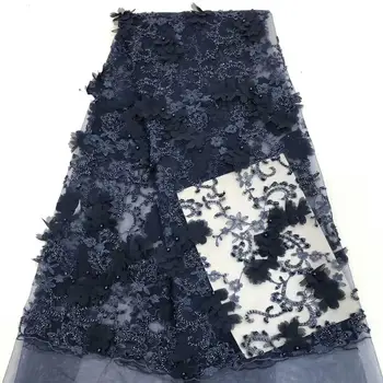 

3D Appliqued African Lace Fabric 2019 High Quality Nigerian Lace Fabrics With Beads Embroidery French Tulle Lace Fabric r83-69