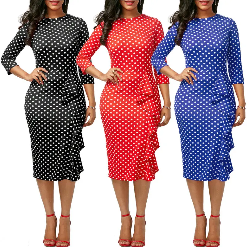 

Polka Dot Dress For Women 2019 Summer Fashiom Elegant Ruffle Midi Dress Plus Size 2XL Vestidos De Festa
