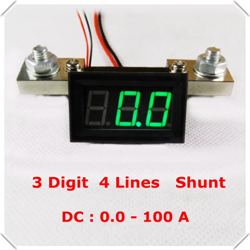 RD 0,5" Цифровой амперметр dc 0-100A четыре провода 3 цифры тока ампер Панель метр с шунтом светодиодный дисплей цвет 3 шт./лот]