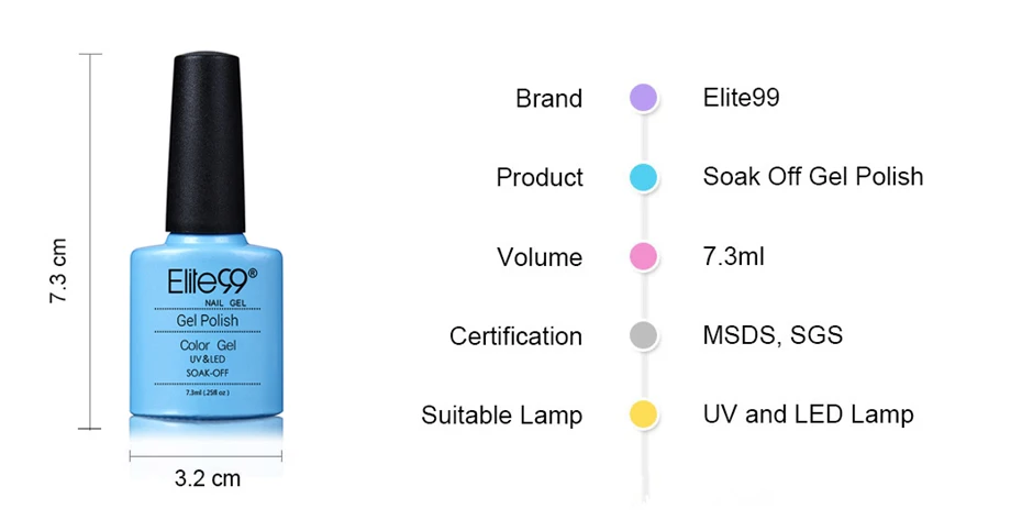 Elite99 79 цветов УФ гель лак для ногтей Гель-лак долговечный замачиваемый Светодиодный УФ-гель цветной горячий гель для ногтей 7,3 мл/уп. инструмент для дизайна ногтей