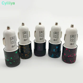 

100pcs Colored drawing 3.1A Dual USB Port Car Chargers Portable Travel Charger Rapid Auto Adapter for iPhone X 8 7 6 plus