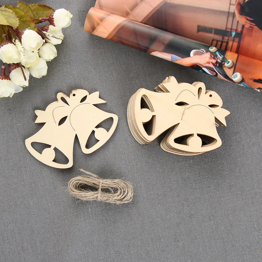 

10pcs DIY Bell Shape Natural Wooden Pendants Christmas Scrapbooking Christmas Tree Hanging Christmas Xmas Ornament Decoration