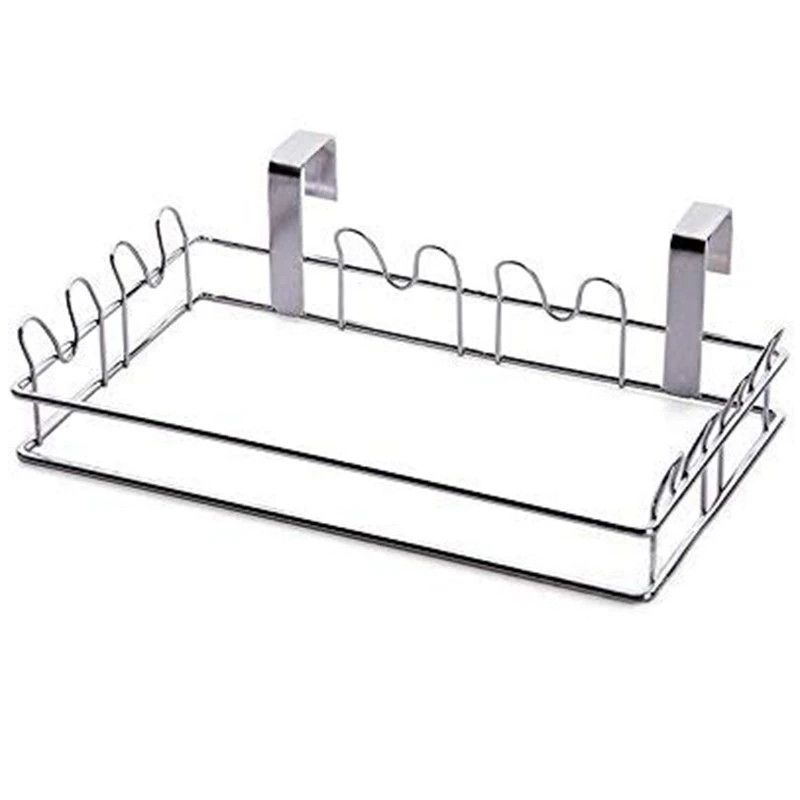 

Stainless Steel Trash Rack Garbage Bag Holder Door Back Type Multi-Functional For Kitchen Hook Hang Dishcloth, Mounts Over Cab