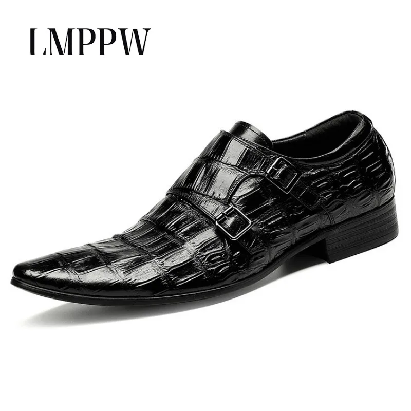 

Italian Men Red Wedding Shoes Genuine Leather Brogue Shoes Luxury Brand Breathable Formal Shoes with Buckle Dress Oxford Shoes 8