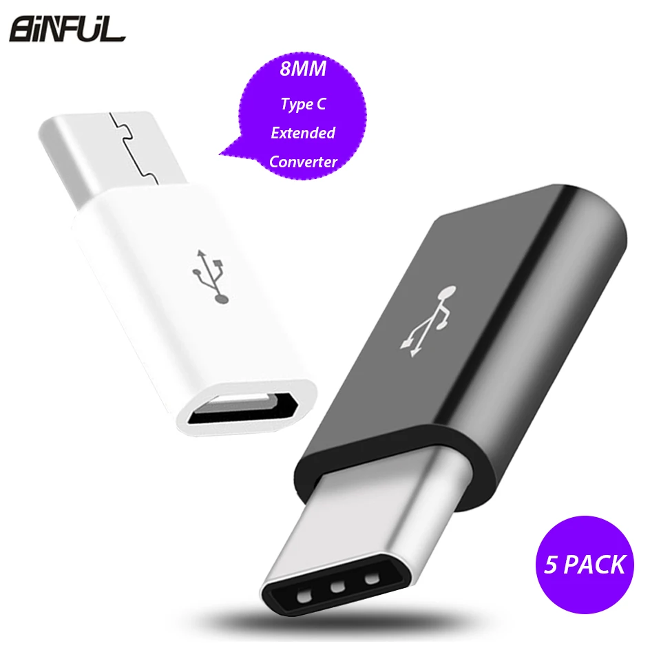 

5Pack 8MM Long USB Type C Adapter For Oukitel K5000 Blackview BV8000 Pro Micro USB Female To Type-C Male Converter Adapter Cable
