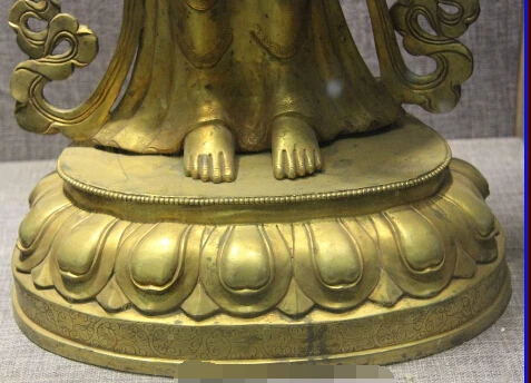 

S0517 Tibet Buddhism Bronze Copper Gold Gilt Stand Tara Kwan-yin Guanyin Buddha Statue