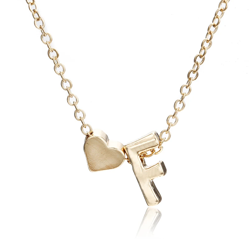 Крошечное Золотое простое ожерелье с буквенным A-Z золотого цвета, ожерелье с сердечком для женщин и девочек, лучший подарок на день рождения, ювелирное изделие x6 - Окраска металла: F