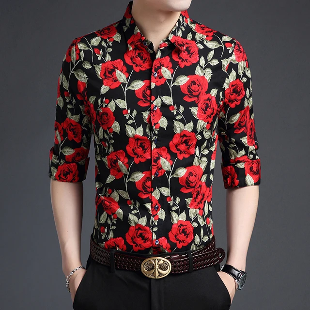 High quality mens floral shirts autumn pure cotton male long sleeve