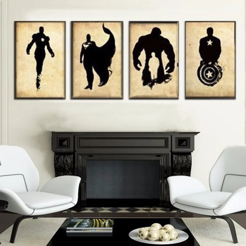 

Modern Home Decor Wall Art Hand Painted America Heroes Oil Painting Canvas Acrylic Paintings 4 Panel Marvel Comics Hero Pictures