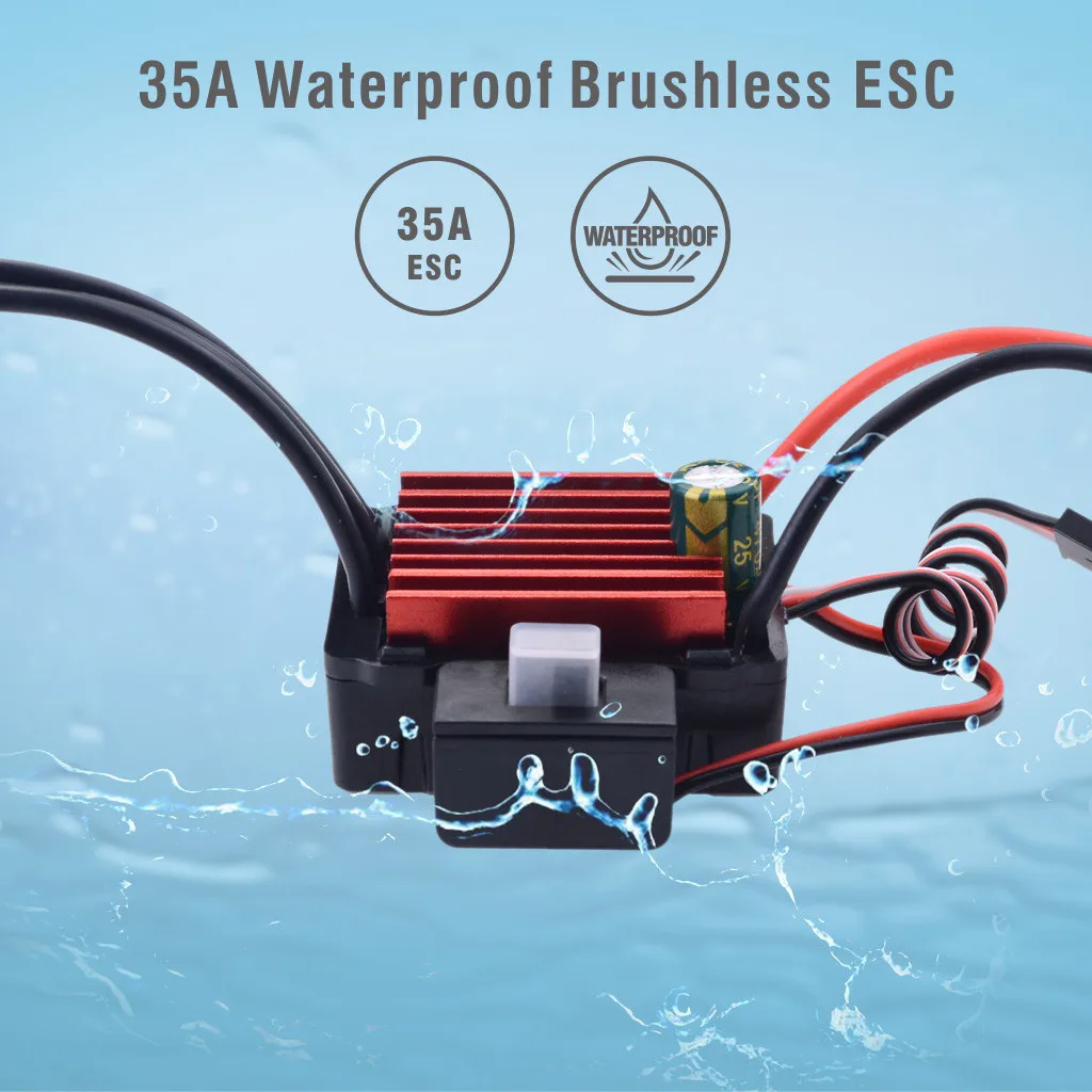 

Waterproof Sensorless Brushless ESC 35A Speed Controller for 1/14 1/16 RC Car Control Car Toys for Children