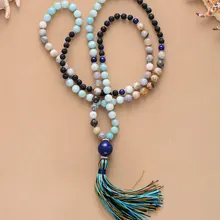 108 бусин ожерелье 8 мм натуральный камень с античный очаровательный длинное кистовое ожерелье женское Лариат мала для медитации ожерелье