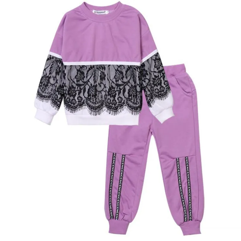 Комплект одежды для детей, одежда для девочек футболка+ штаны комплект из 2 предметов, детский спортивный костюм весенне-осенний спортивный костюм для отдыха на возраст от 2 до 7 лет - Цвет: purple